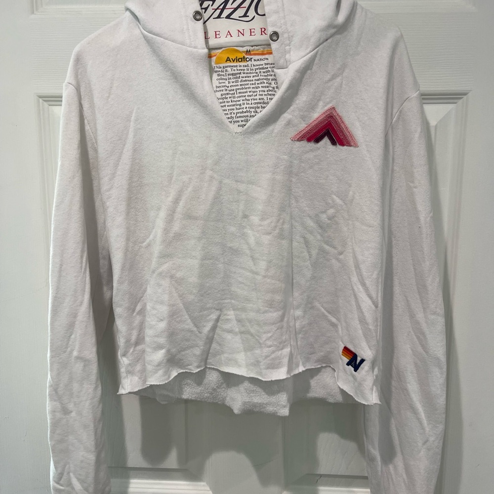 White Long Sleeve Hoodie with Pink and Red Accents
